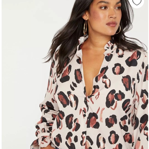 Eloquii Printed Button Down with Ruffle Neck NWT 18 - Picture 1 of 10